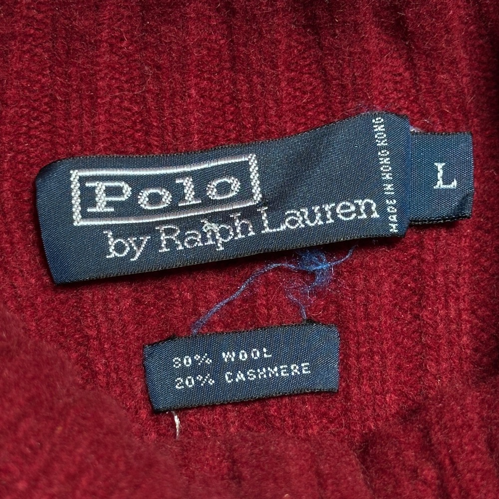 Polo Ralph Lauren Turtleneck Sweater Mens Large Wool Cashmere Ribbed Red Vintage - Picture 4 of 11
